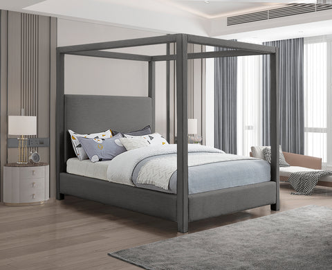 Farrah Grey Linen Textured Fabric Upholstered Full Bed, 1 Piece (Style 3)