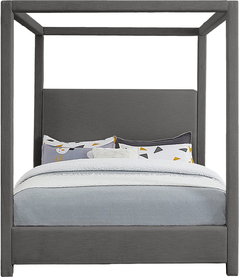 Farrah Grey Linen Textured Fabric Upholstered Full Bed, 1 Piece (Style 3)