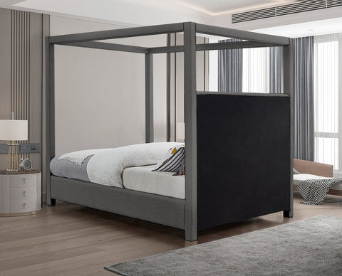 Farrah Grey Linen Textured Fabric Upholstered Full Bed, 1 Piece (Style 3)