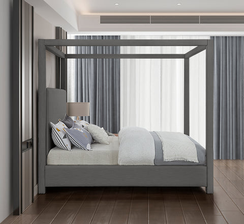 Stefano Grey Linen Textured Fabric Queen Bed (3 Boxes) Q