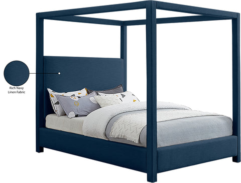 Farrah Navy Linen Textured Fabric Upholstered Full Bed, 1 Piece