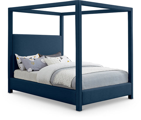 Farrah Navy Linen Textured Fabric Upholstered Full Bed, 1 Piece