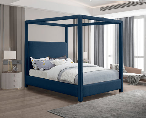 Farrah Navy Linen Textured Fabric Upholstered Full Bed, 1 Piece