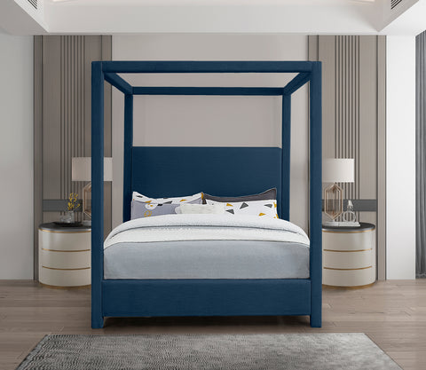 Farrah Navy Linen Textured Fabric Upholstered Full Bed, 1 Piece