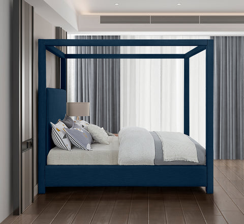 Stefano Navy Linen Textured Fabric King Bed (3 Boxes) K
