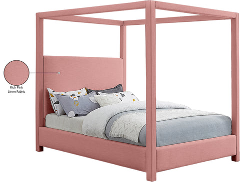 Farrah Pink Linen Textured Fabric Upholstered Full Bed, 1 Piece