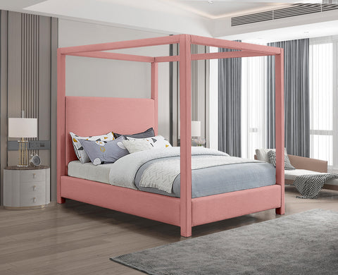 Farrah Pink Linen Textured Fabric Upholstered Full Bed, 1 Piece