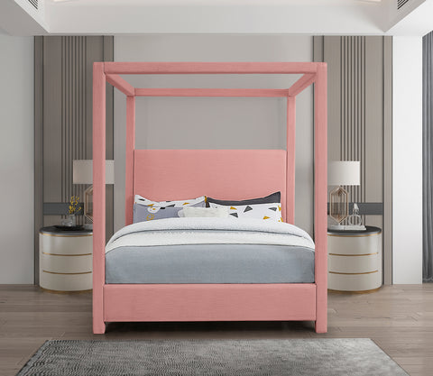 Farrah Pink Linen Textured Fabric Upholstered Full Bed, 1 Piece