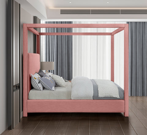 Farrah Pink Linen Textured Fabric Upholstered Full Bed, 1 Piece