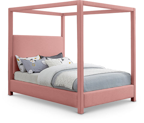 Farrah Pink Linen Textured Fabric Upholstered Queen Bed, 1 Piece