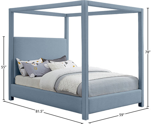 Farrah Sky Blue Linen Textured Fabric Upholstered Full Bed, 1 Piece
