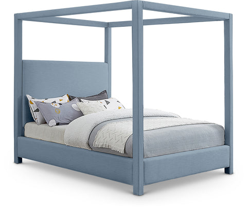 Farrah Sky Blue Linen Textured Fabric Upholstered Full Bed, 1 Piece