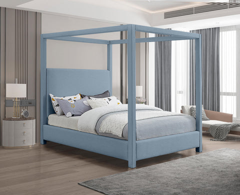 Farrah Sky Blue Linen Textured Fabric Upholstered Full Bed, 1 Piece