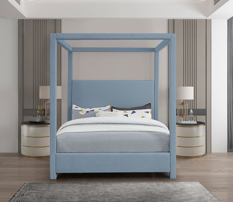 Farrah Sky Blue Linen Textured Fabric Upholstered Full Bed, 1 Piece