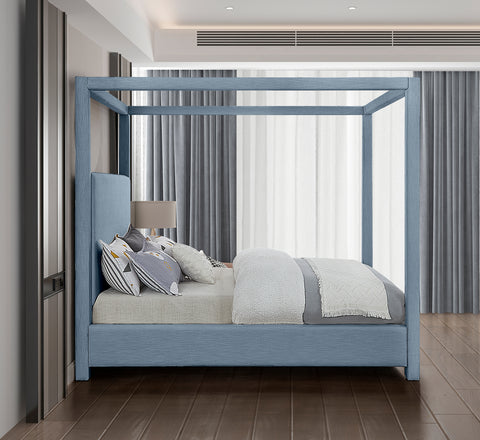 Farrah Sky Blue Linen Textured Fabric Upholstered Full Bed, 1 Piece