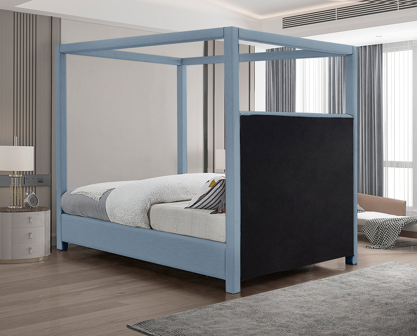 stefano sky blue queen bed (3 boxes) q