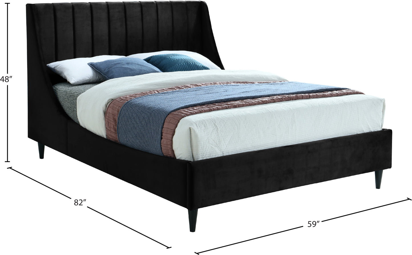 minimalist black velvet full bed f