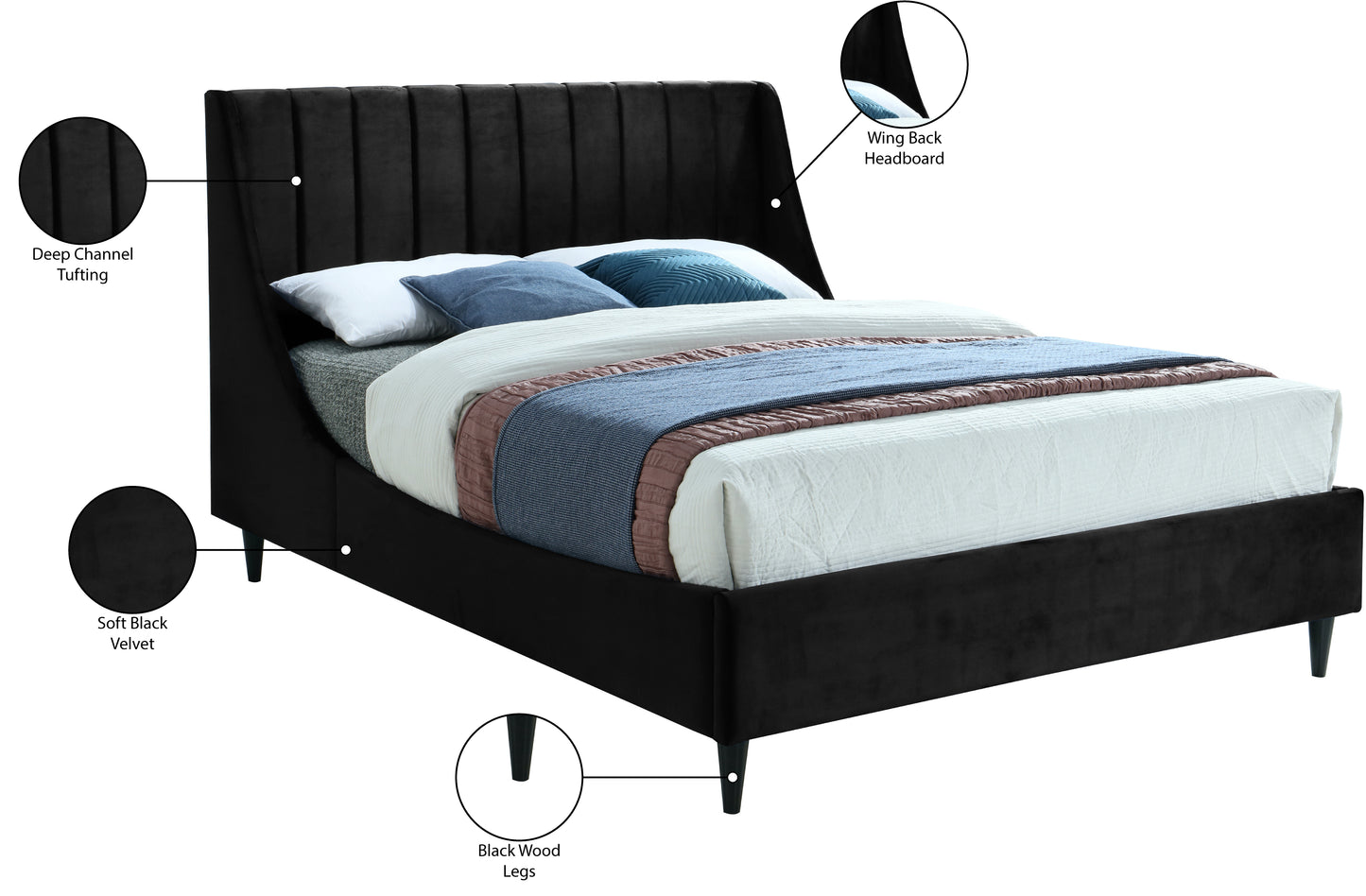 minimalist black velvet full bed f