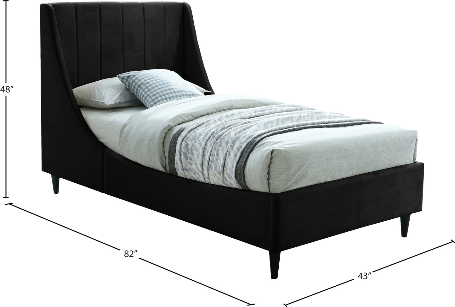 minimalist black velvet twin bed t