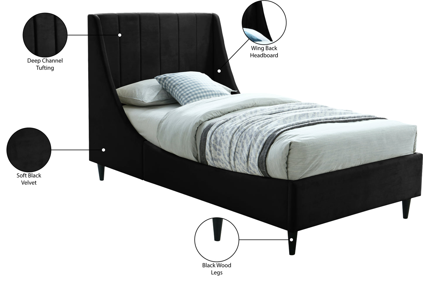 minimalist black velvet twin bed t