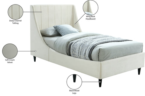 Minimalist Cream Velvet Twin Bed T