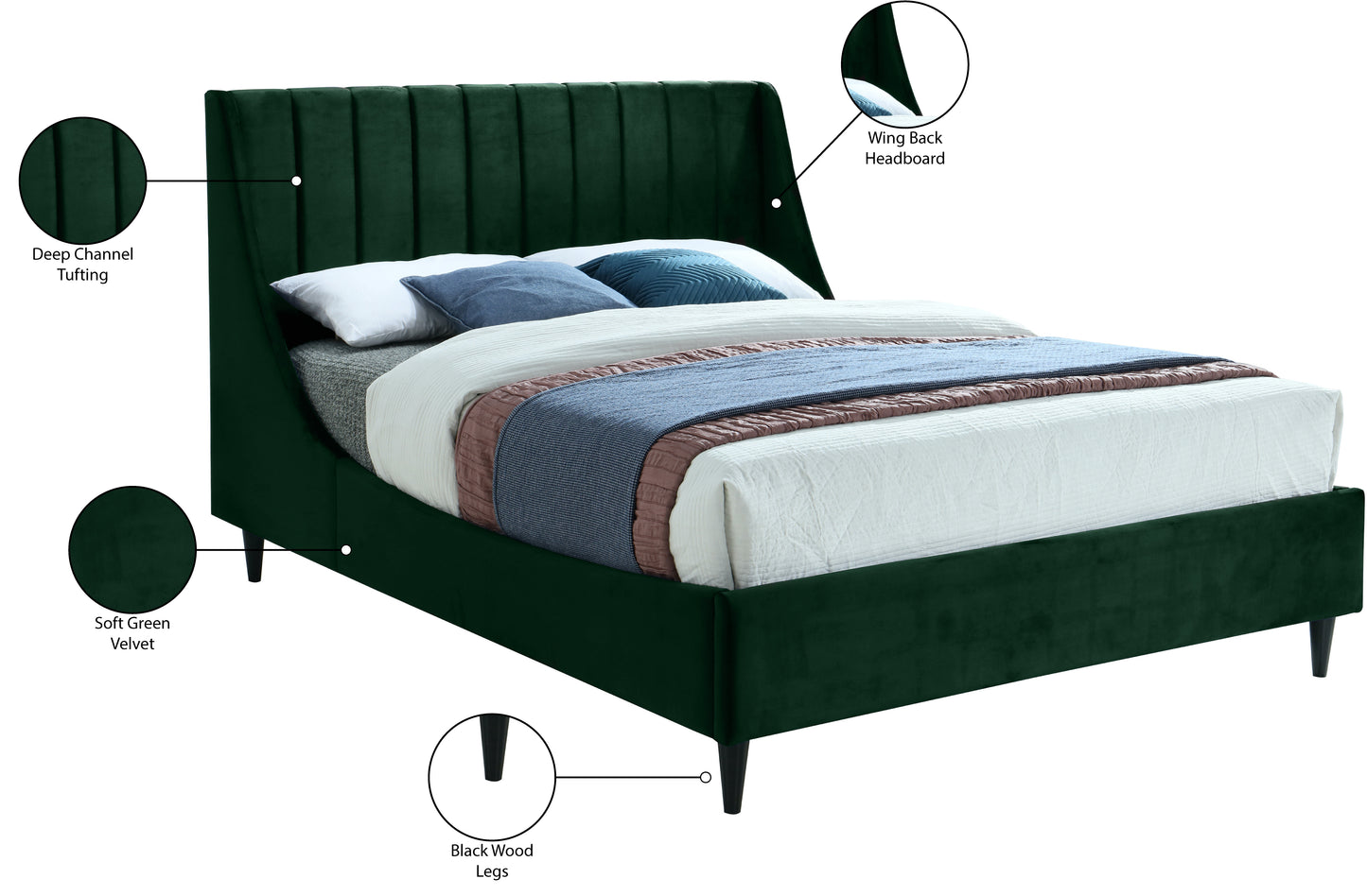 minimalist green velvet full bed f