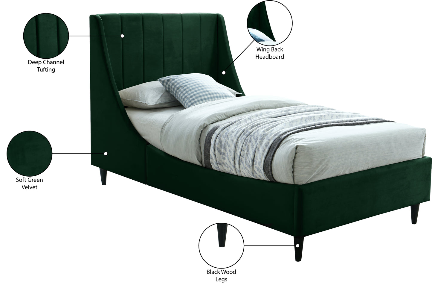 minimalist green velvet twin bed t