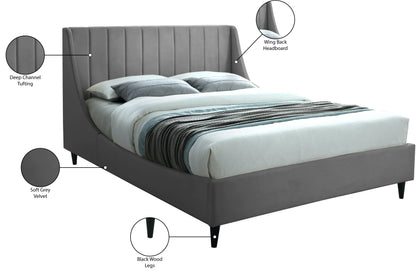 Minimalist Grey Velvet Full Bed F