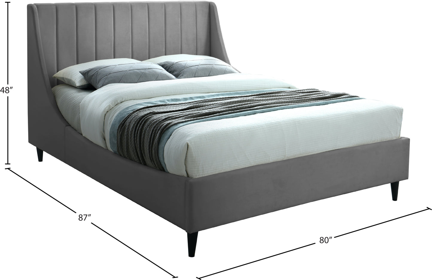 minimalist grey velvet king bed k