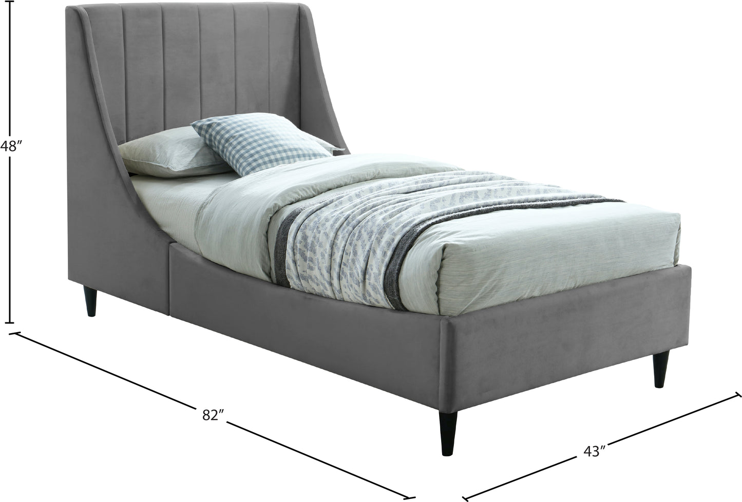 minimalist grey velvet twin bed t