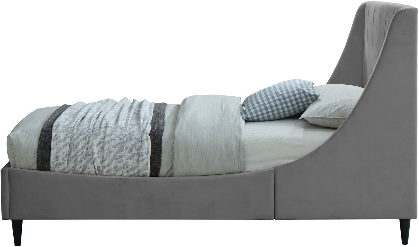 minimalist grey velvet twin bed t