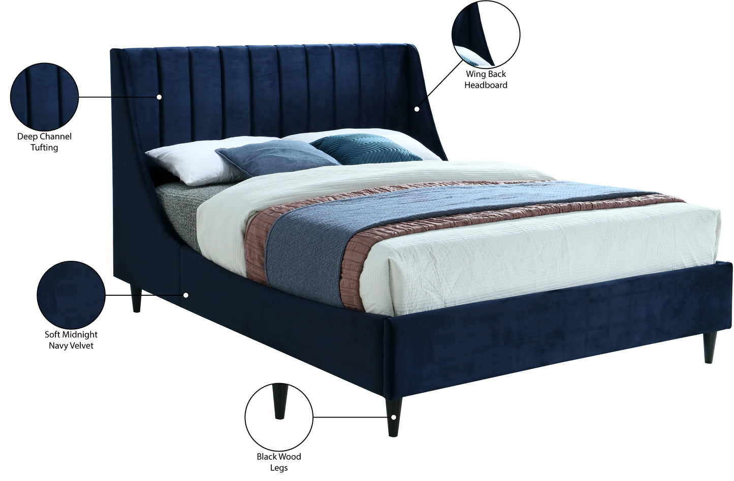 minimalist navy velvet full bed f