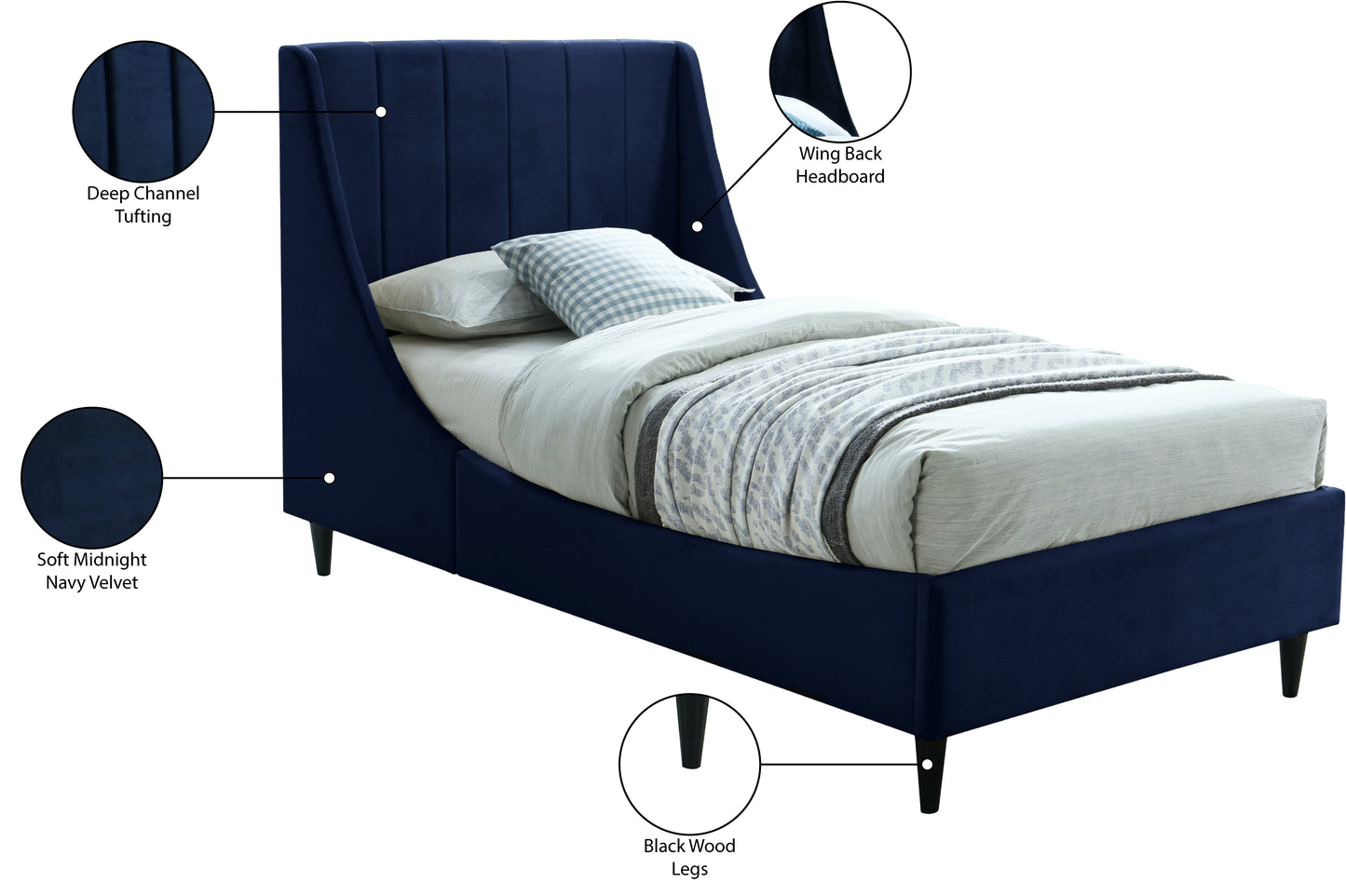 minimalist navy velvet twin bed t