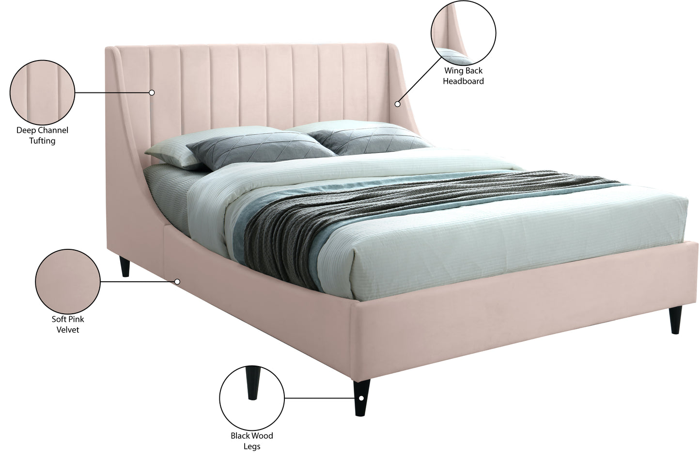 minimalist pink velvet king bed k