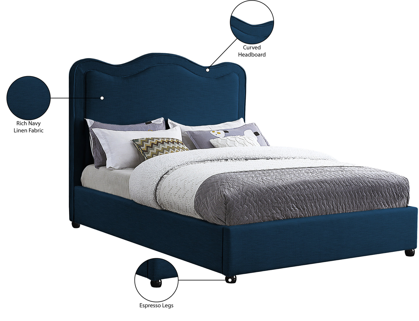 clover navy linen textured fabric king bed k