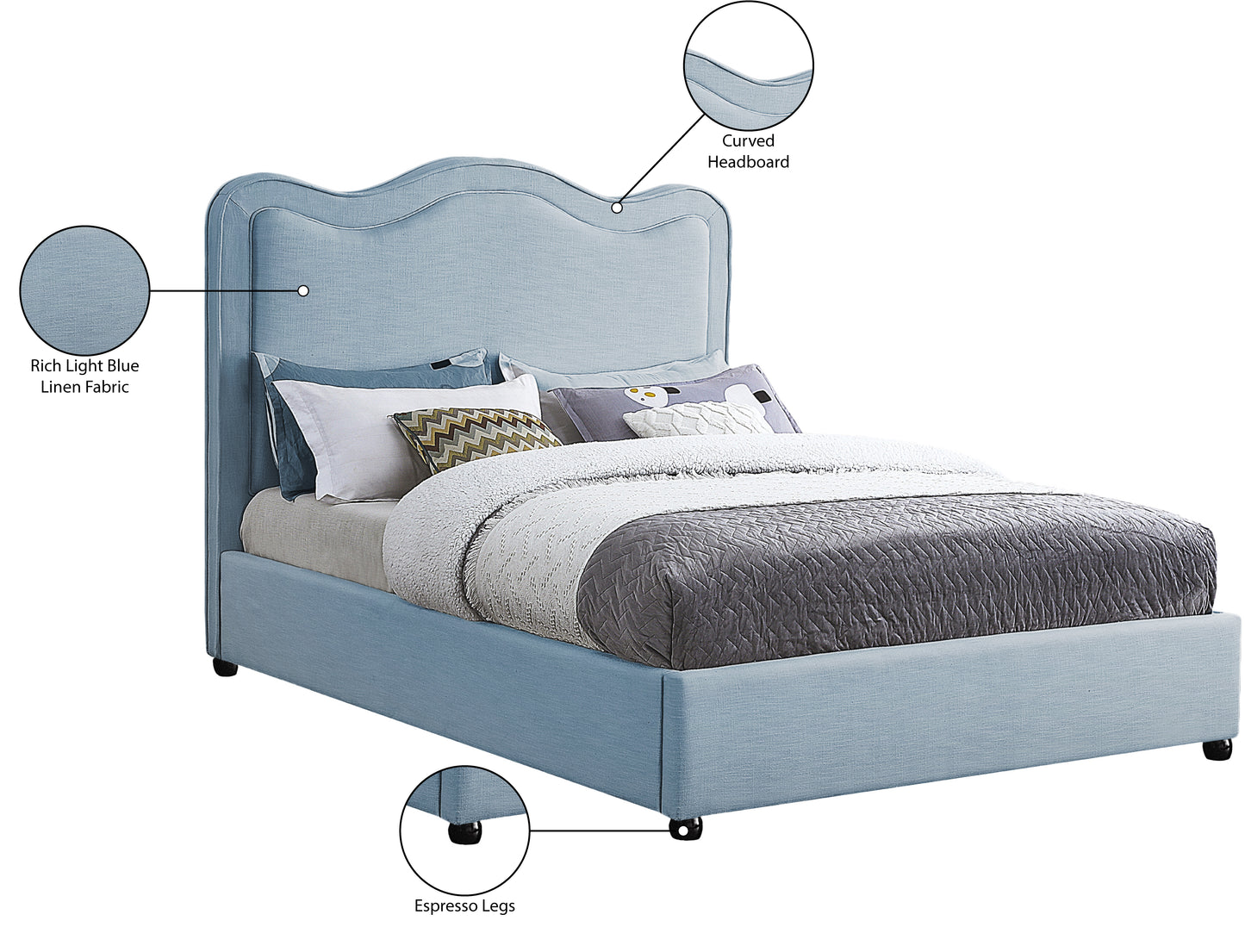 clover light blue linen textured fabric king bed k