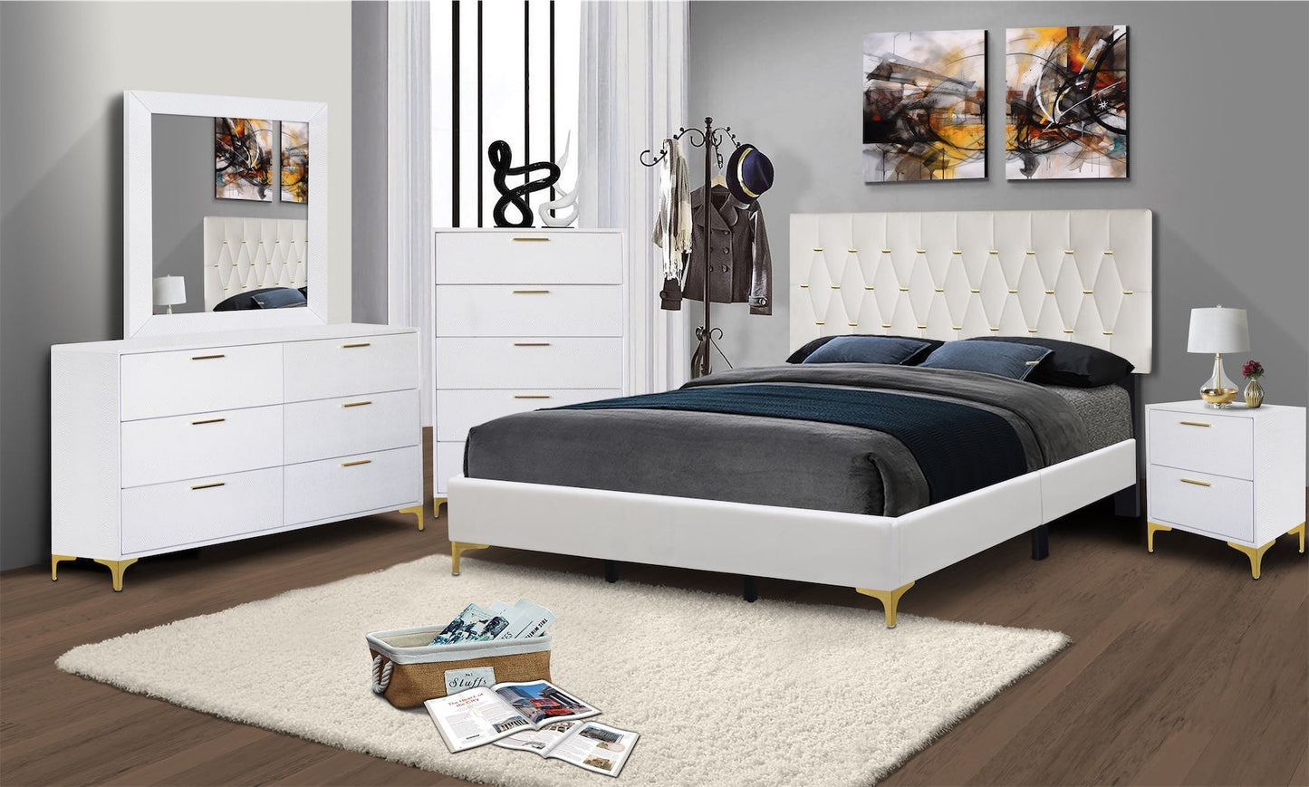 fernando queen bed, dresser, mirror & 1 night stand