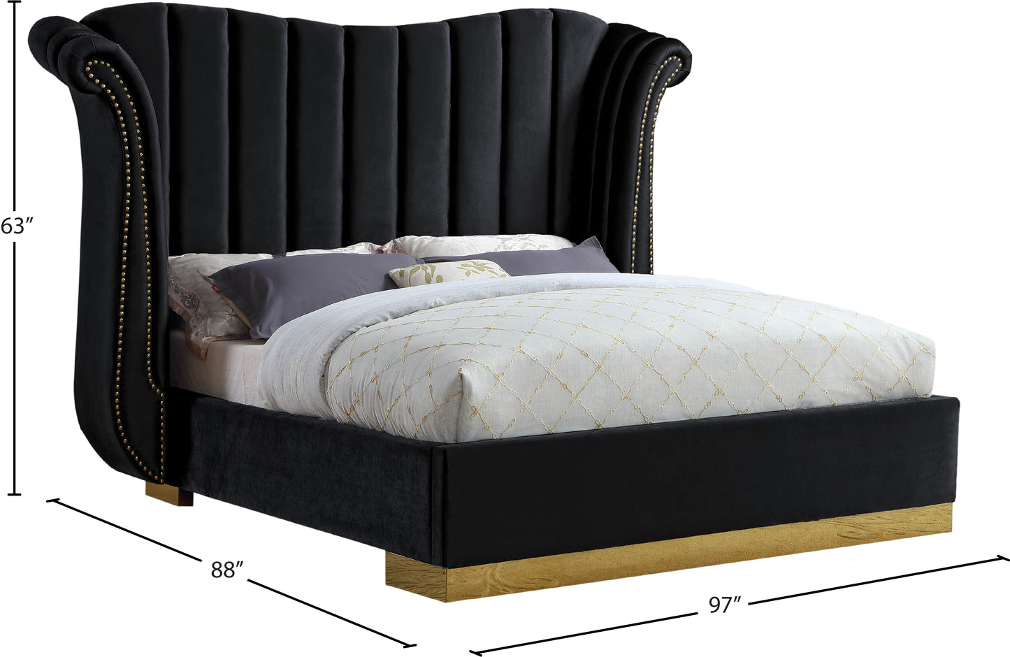 daisy black velvet king bed (3 boxes) k