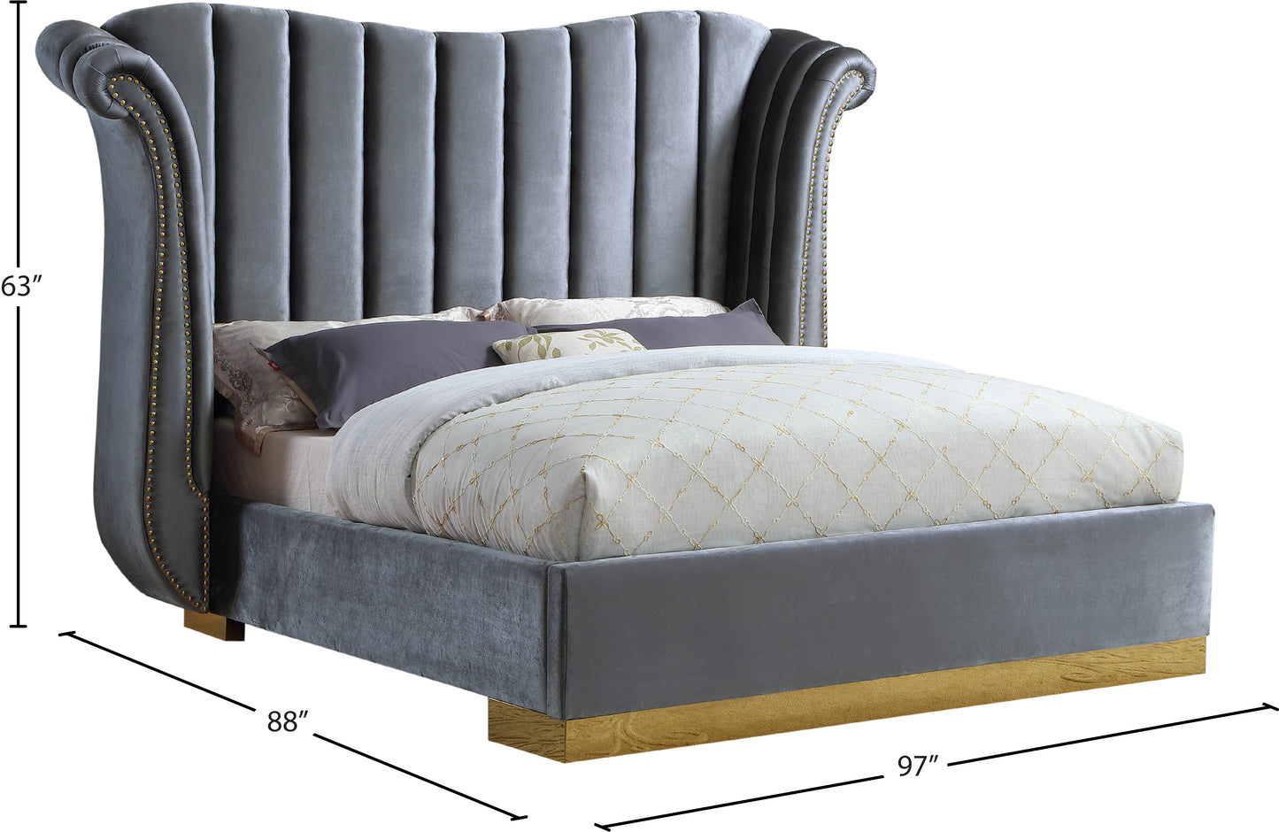 daisy grey velvet king bed (3 boxes) k