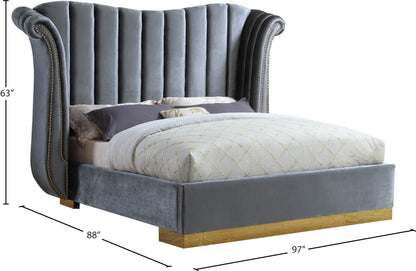 Daisy Grey Velvet King Bed (3 Boxes) K