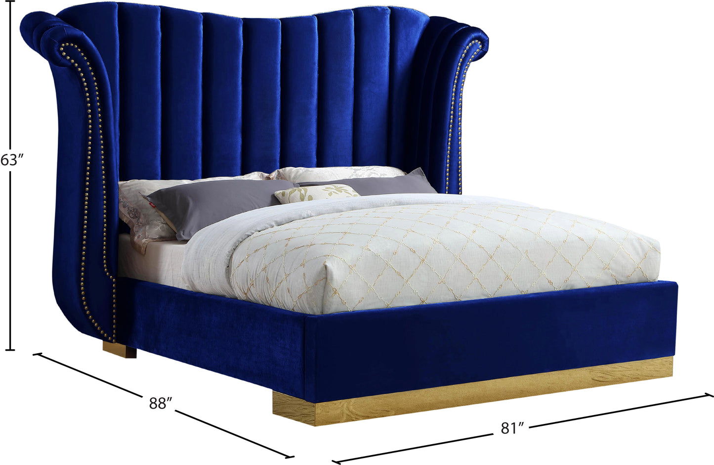 daisy navy velvet queen bed (3 boxes) q