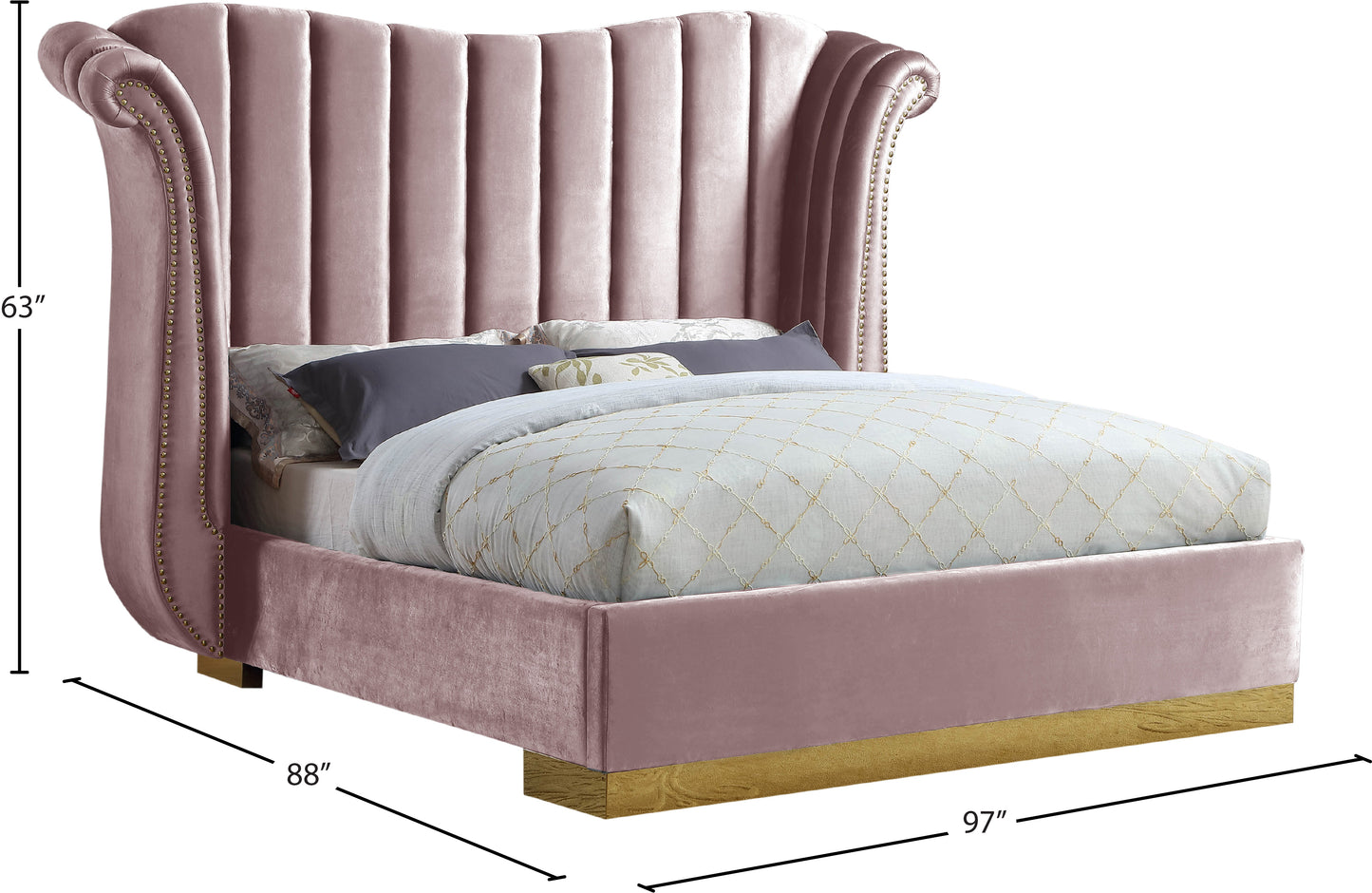 daisy pink velvet king bed (3 boxes) k