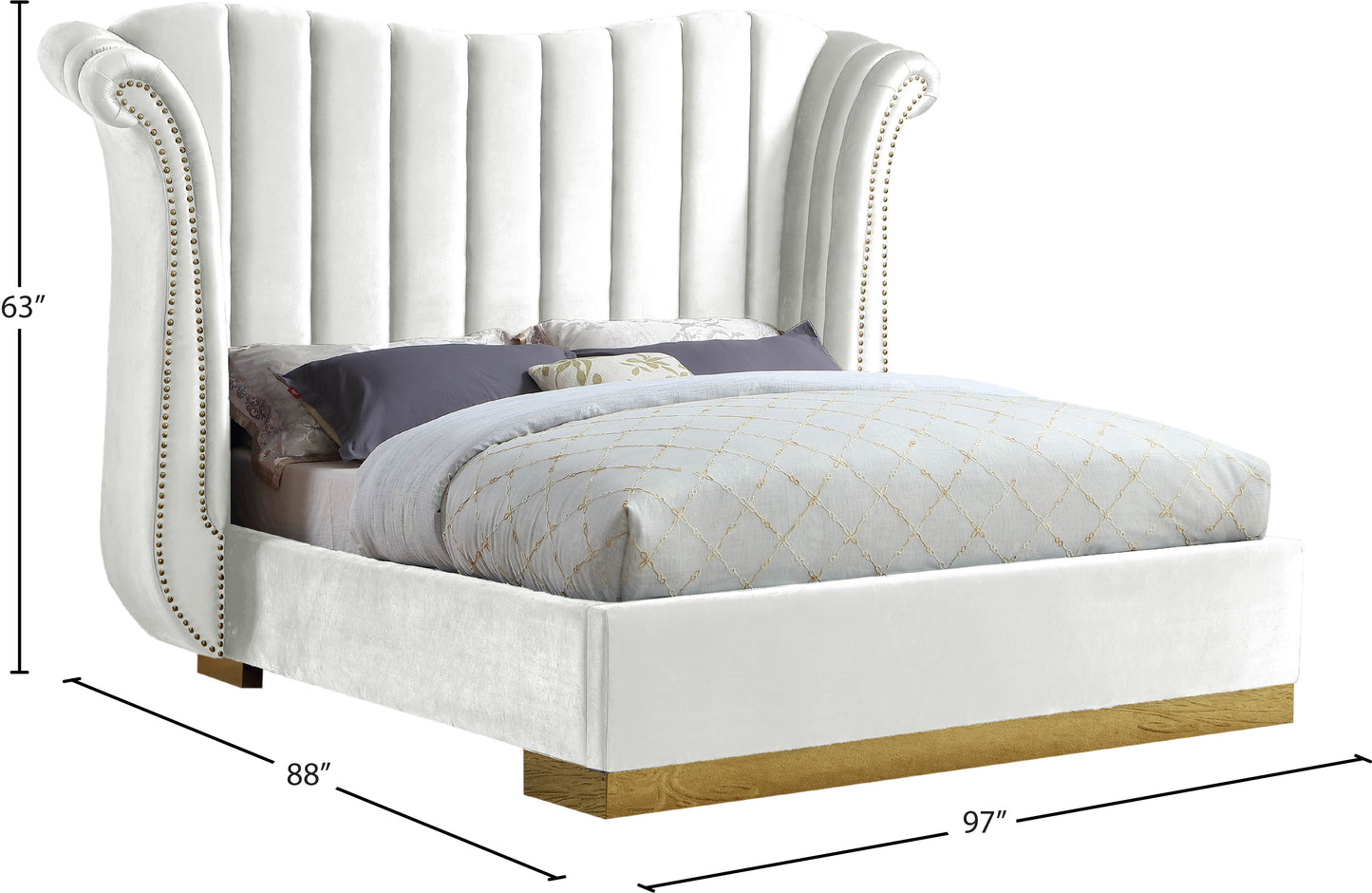 daisy white velvet king bed (3 boxes) k