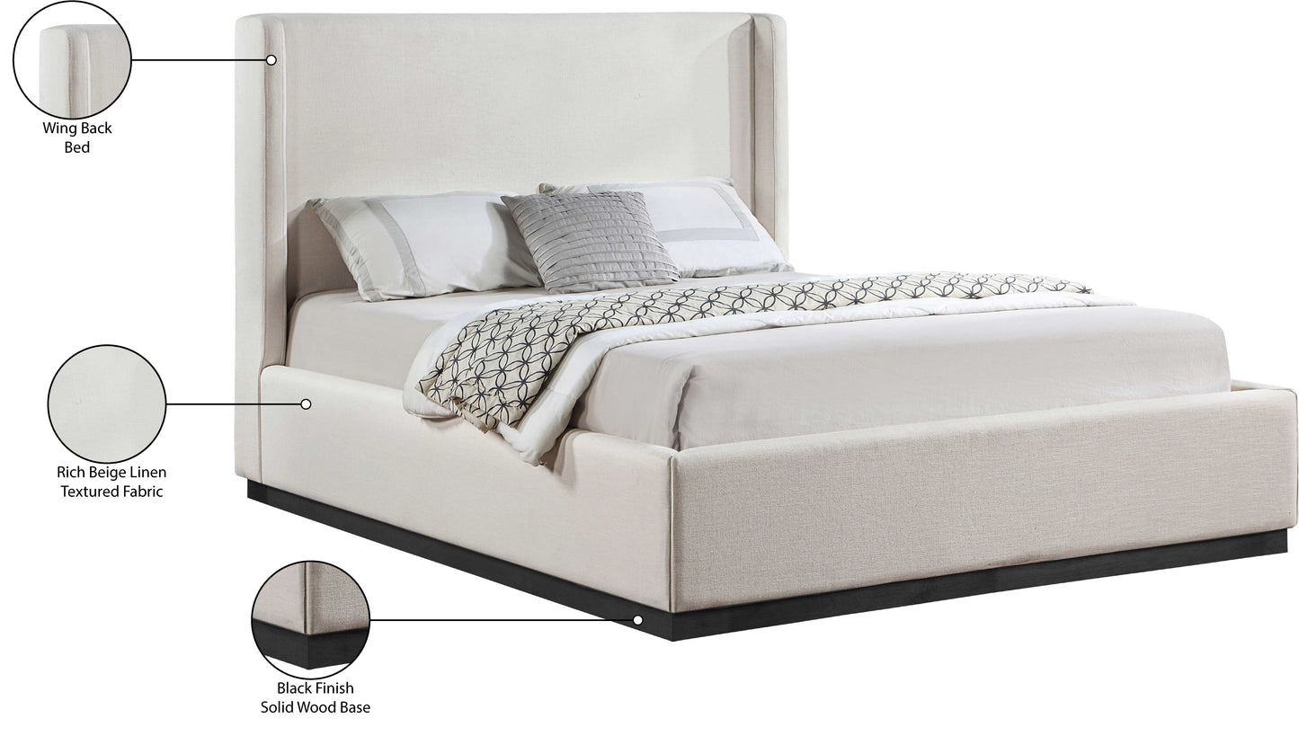 clarion beige linen textured fabric king bed k