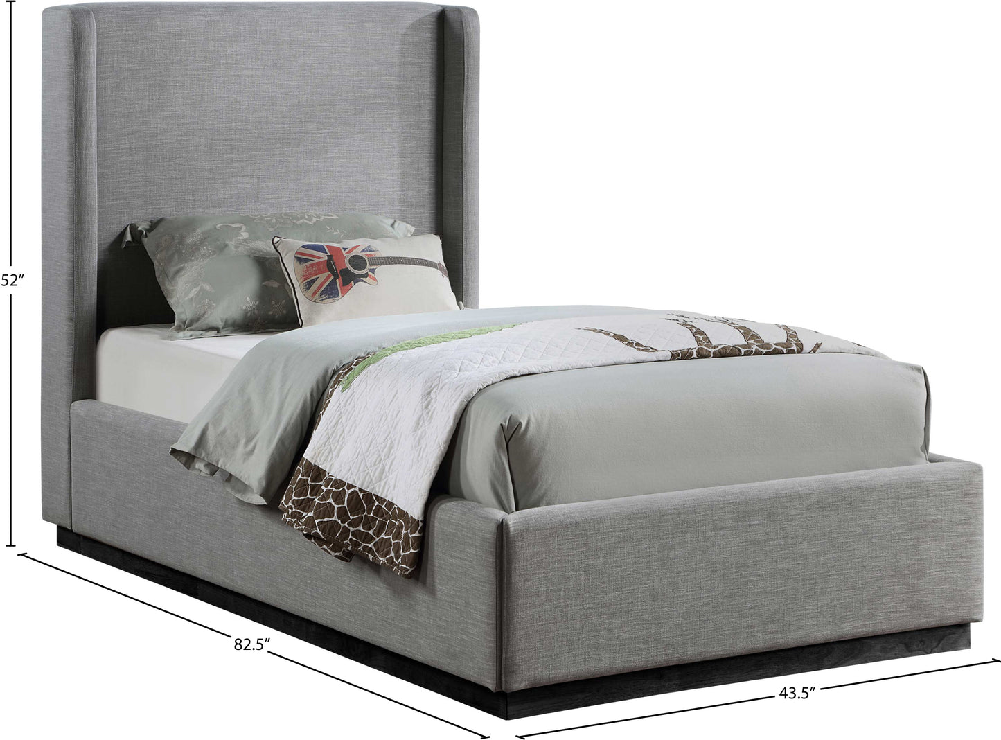 clarion grey linen textured fabric twin bed t