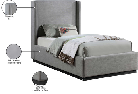 Clarion Grey Linen Textured Fabric Twin Bed T
