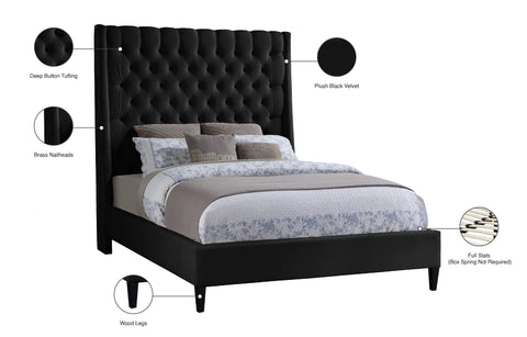 Amara Black Velvet Upholstered Full Bed, 1 Piece (Style 2)