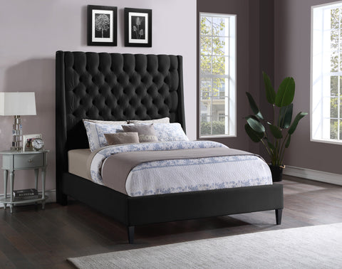 Amara Black Velvet Upholstered Queen Bed, 1 Piece (Style 2)