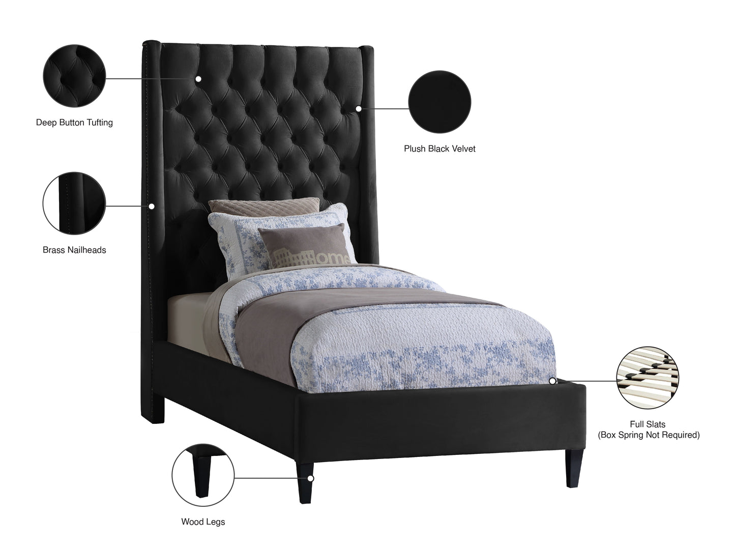 niagara black velvet twin bed t