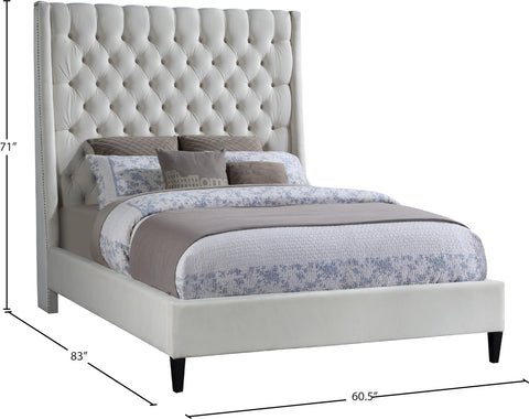 Amara Cream Velvet Upholstered Full Bed, 1 Piece (Style 2)